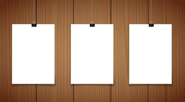 Lot de 3 affiches vierges suspendues au fil avec clips — Image vectorielle