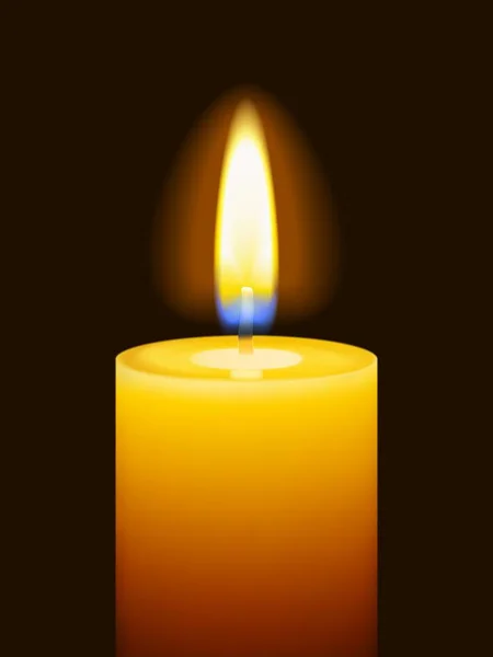Realistische brennende gelbe Kerze auf dunklem Hintergrund — Stockvektor