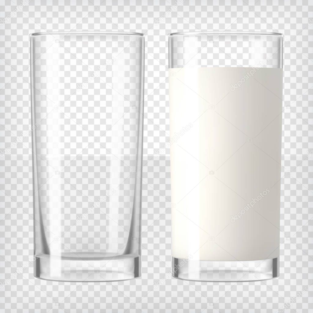 Milk in a glass and an empty glass