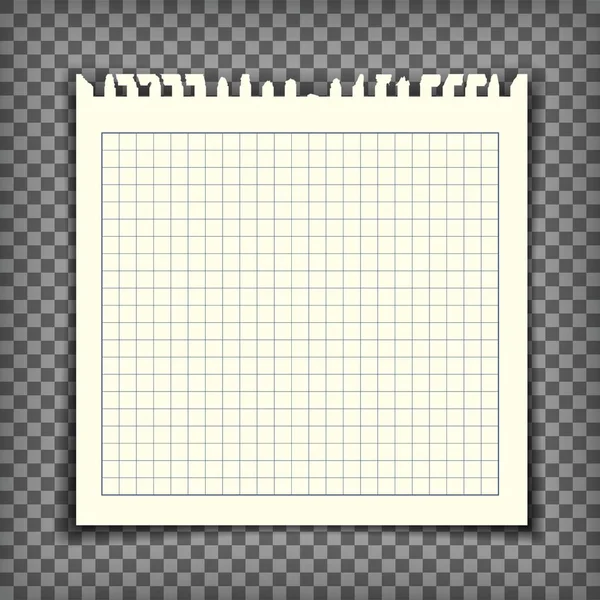 Empty checkered note book page with torn edge — Stock Vector