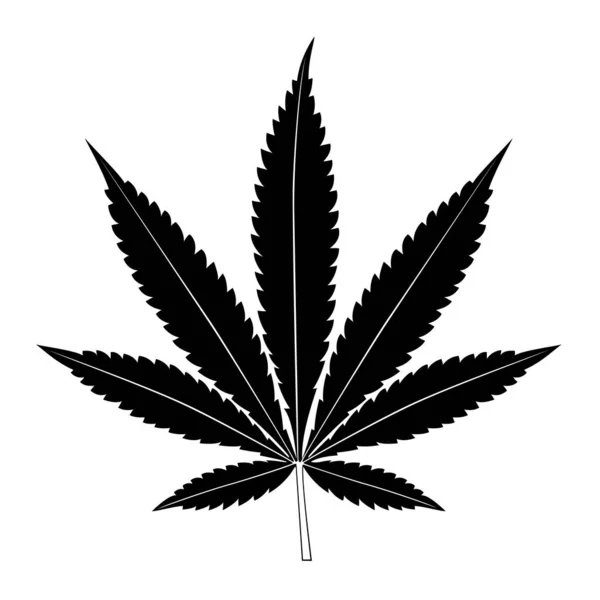 Cannabisblad Geïsoleerd Witte Achtergrond Marihuana Silhouet Vectorillustratie — Stockvector