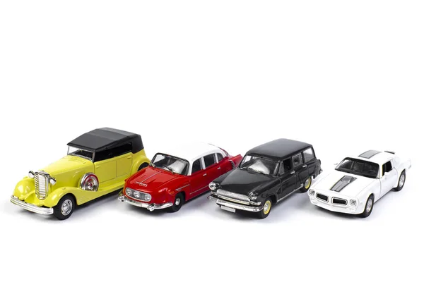 Few Toys Retro Cars Parked White Background — 스톡 사진