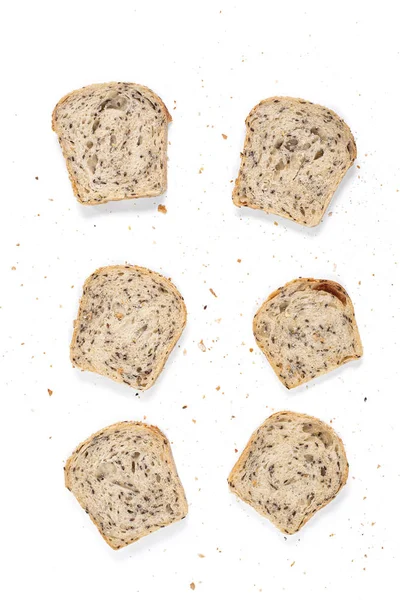 Вид Сверху Несколько Кусочков Хлеба Белом Фоне — стоковое фото