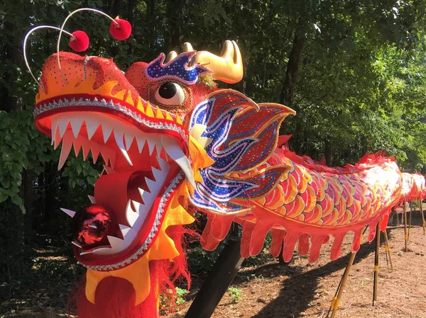 Brightly colored Chinese dragon puppet