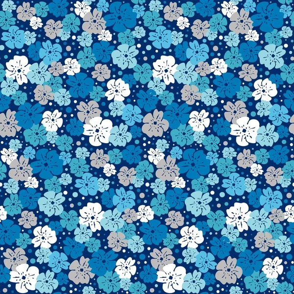 Kék Fehér Ezüst Szürke Virágok Különböző Méretű Pontokkal Szétszórva Haditengerészeti — Stock Vector