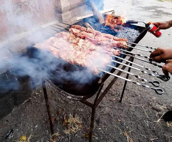 Celebramos el día del pueblo, ¿cómo pueden los kebabs sin carbón — Foto de Stock