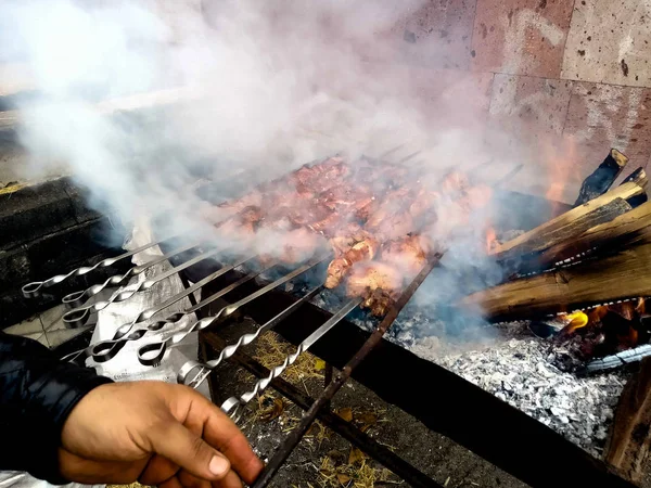 Celebramos o dia da aldeia, como podem kebabs sem carvão em — Fotografia de Stock