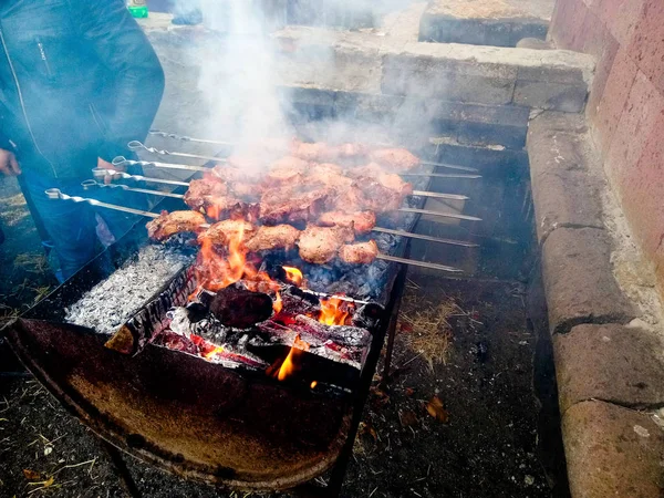 Ми святкуємо день села, як можна шашлики без вугілля — стокове фото