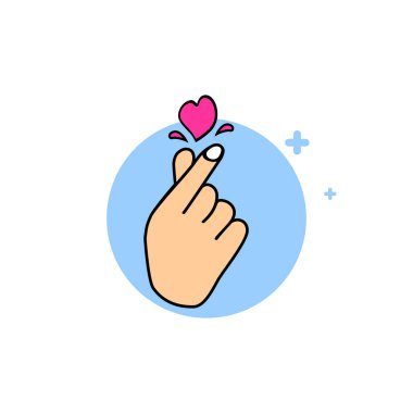 Kore aşk işareti, Sevgililer Günü poster süsü. Kore parmak kalp vektör illüstrasyonu