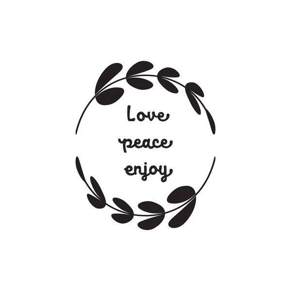 Paz e amor palavras com coração símbolo de paz — Vetor de Stock