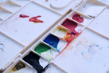 Close-up of a palette with watercolors