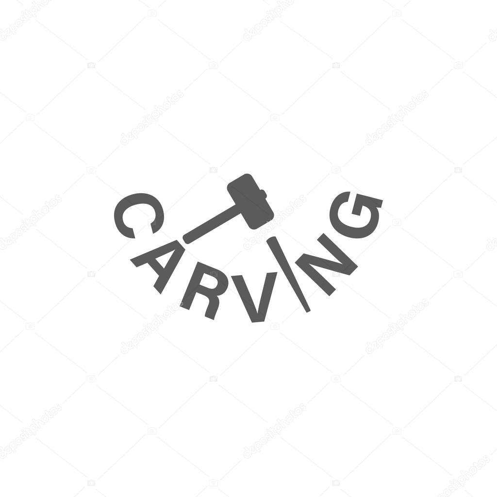 Woodcarving logotype Illustration. Woodcarving logotype Illustration with hand holding the chisel and hammer create a decoration ornament, vintage style logo, engraving logo. wood engraver logo design