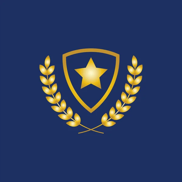 Escudo Ouro Para Modelo Design Logotipo Azul Marinho Fundo — Vetor de Stock