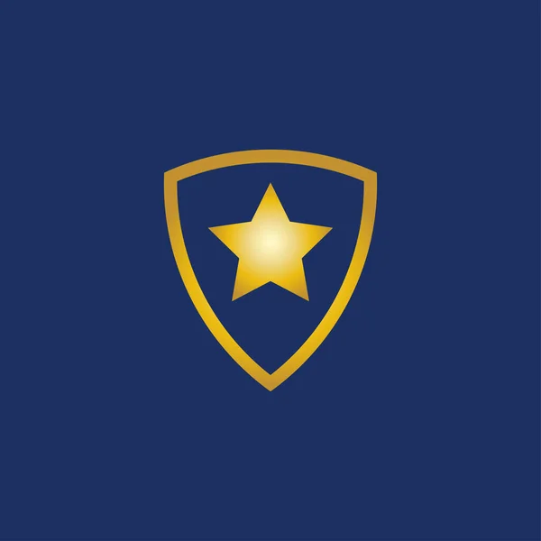Gold Shield Logo Design Template Navy Blue Background — Stock Vector