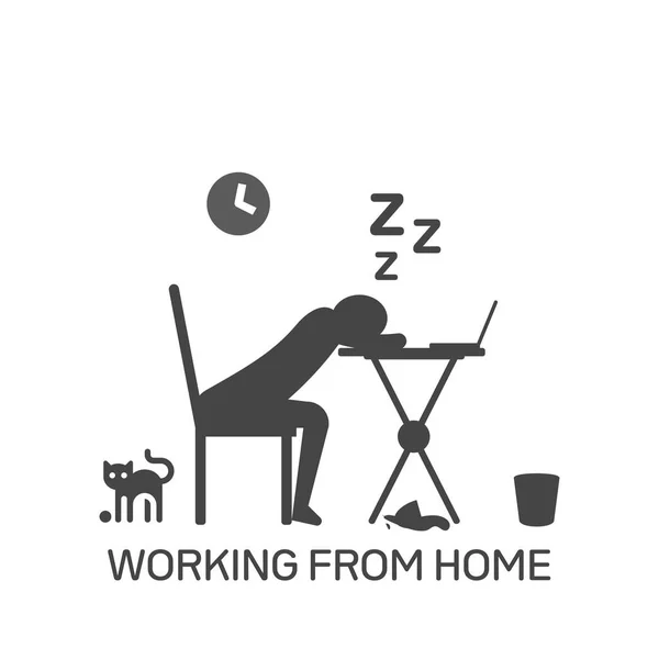 コロナウイルス隔離の概念 家で働いてる ソファに座ってノートパソコンで作業する労働者です フラット漫画ベクトルイラスト — ストックベクタ