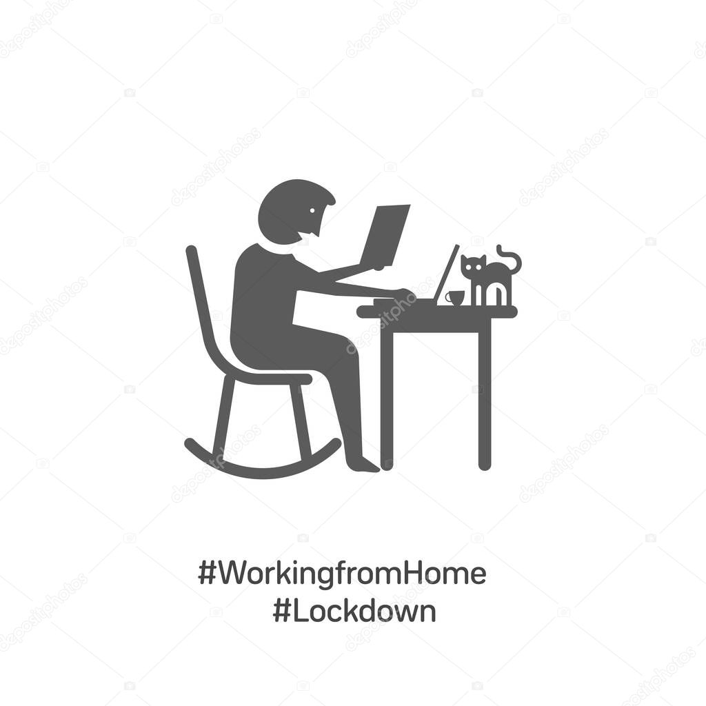Coronavirus quarantine concept. Working from home. a worker sitting on couch and working on laptop. Flat cartoon vector illustration