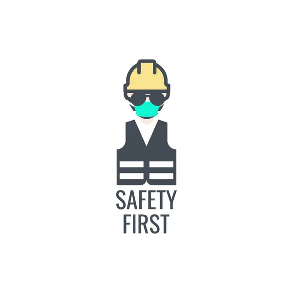 Projeto Primeiro Cartaz Segurança Com Uma Pessoa Usando Capacete Protetor —  Vetores de Stock