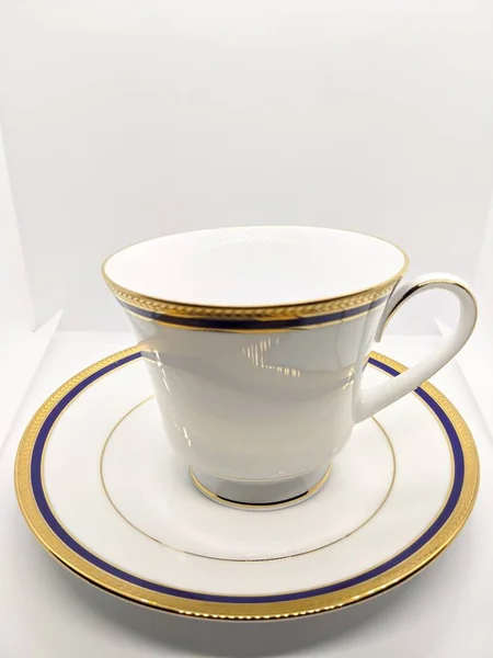 Чашка Чая Блюдце Белом Фоне — стоковое фото