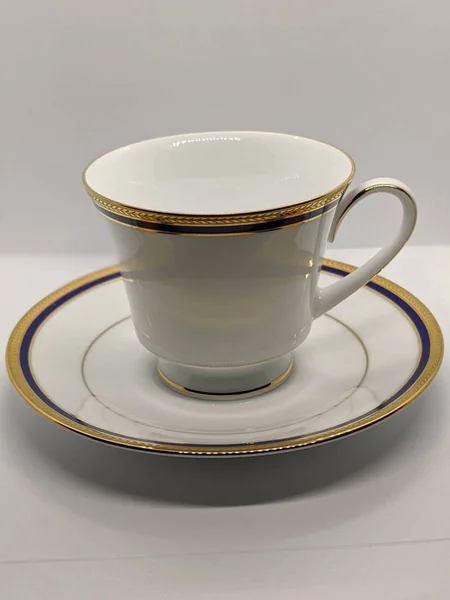Tea Cup Saucer Light Gray Background — Stock Photo, Image