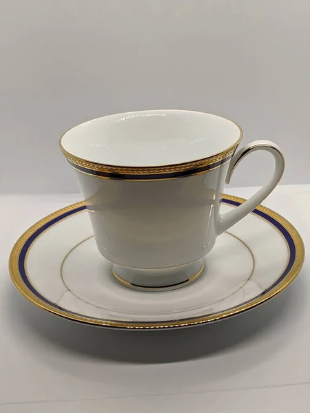 Tea Cup Saucer Gray Background — Stock Photo, Image