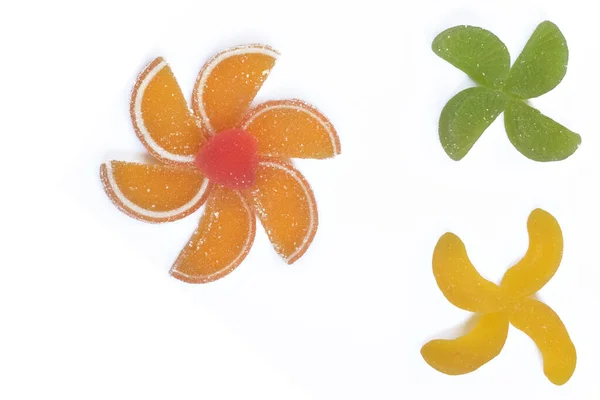 Multi Colored Slices Fruit Marmalade Laid Form Flowers — Stock Photo, Image