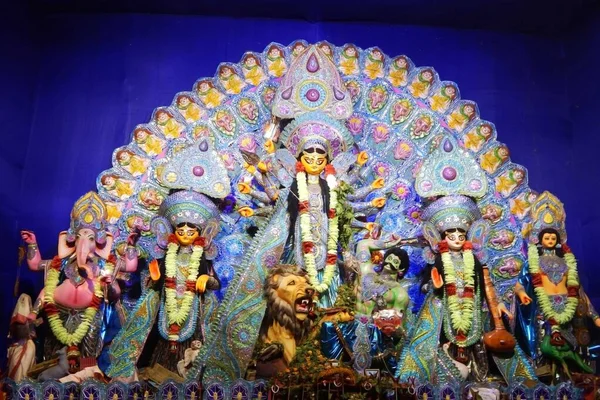 stock image Durga Maa image, this image shows that it is full family of Maa Durga. Maa Durga with two sons and two daughter.  Durga Puja is one of the most famous and popular festival in West Bengal in India. This image click from Kolkata.