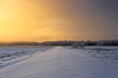 Kış Sunrise karlı yol