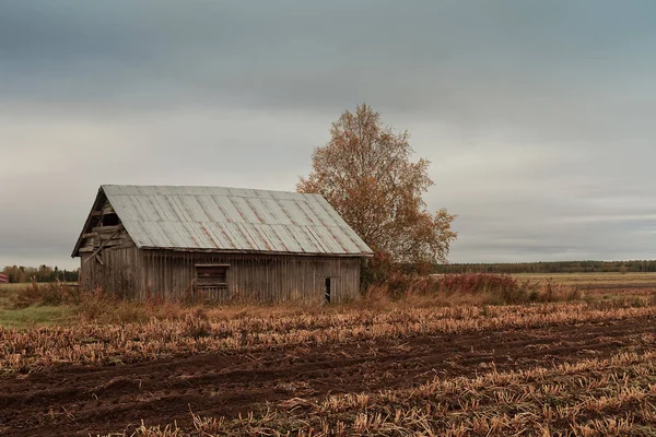 Scheune bei den Herbstfeldern — Stockfoto