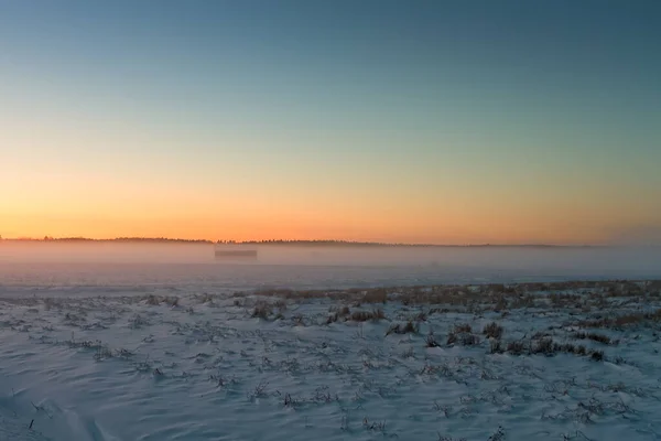 Старые Амбары Покрытые Туманом Поднимающиеся Снежных Полей Сельской Финляндии — стоковое фото