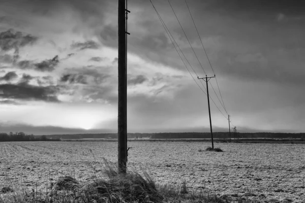 Nad Zasněženými Poli Severního Finska Vychází Zimní Slunce Ráno Chladno — Stock fotografie