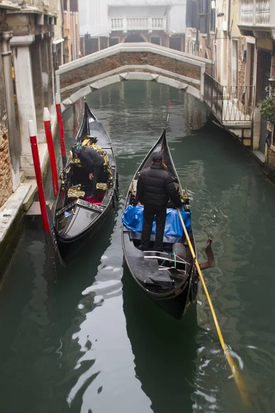 Venise Italie 2018 Canaux Venise Avec Gondoles Hiver — Photo