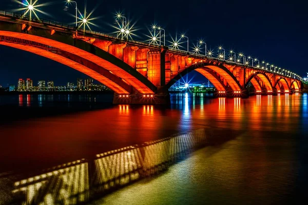 Κόκκινη Γέφυρα Από Krasnoyarsk Ρωσία — Φωτογραφία Αρχείου