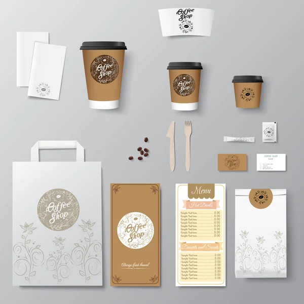 Koffie Winkel Corporate Identity Template Design Set Met Kalligrafie Logo — Stockvector