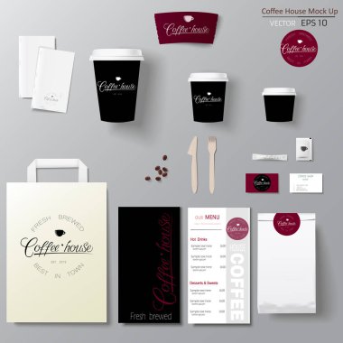 Kaligrafi logosu olan bir kafe kimlik şablonu dizaynı. Taklidini yap.