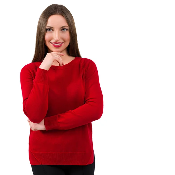 Retrato de una joven alegre y hermosa sobre un fondo blanco — Foto de Stock