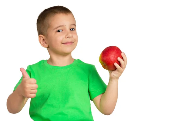 Portrait d'un enfant heureux avec des pommes dans les mains sur un fond blanc — Photo