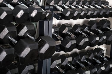 Bir dizi dumbbells bir spor kulübü