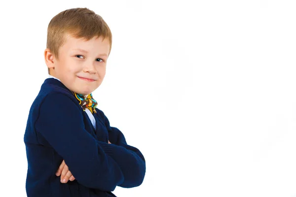 Portret van een prachtig kind. Gelukkig jongetje op een witte achtergrond — Stockfoto