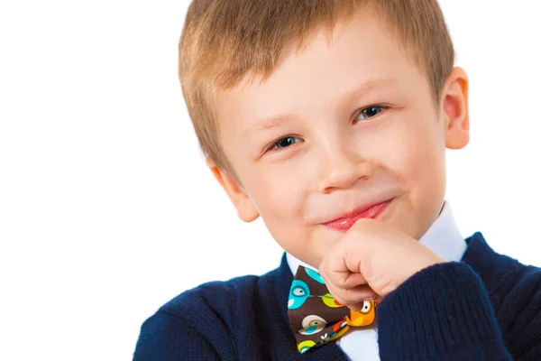 Retrato de uma linda criança. Menino feliz em um fundo branco — Fotografia de Stock