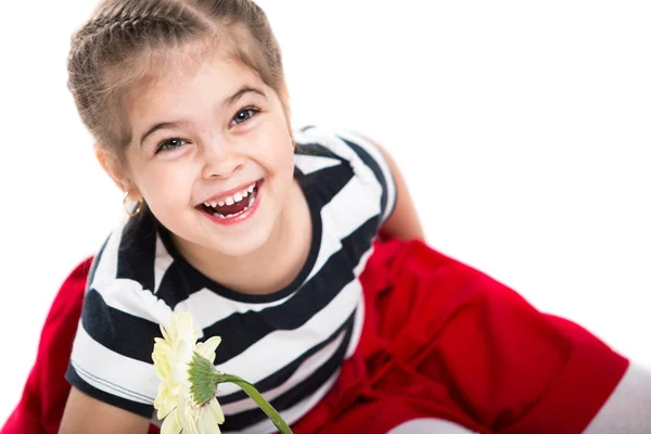 Portrait Une Belle Petite Fille Joyeuse Sur Fond Blanc Enfant — Photo