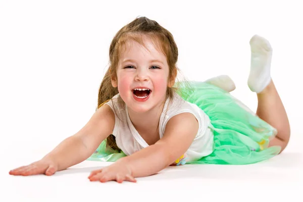 Portrait Little Cheerful Girl White Background Child Laughs — Stock Photo, Image
