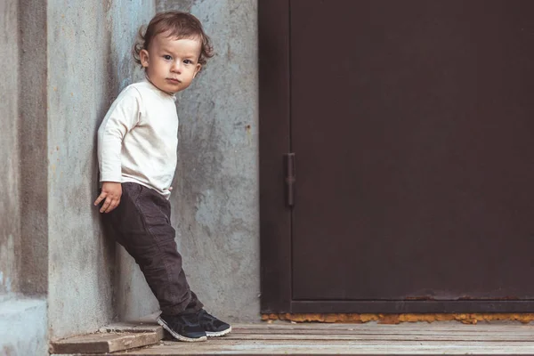 Portrait Beautiful Little Boy Child Outdoors — Stock Photo, Image