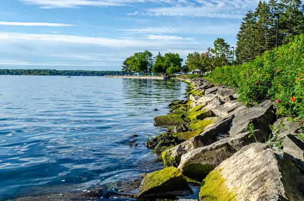 オンタリオ州ブロックビルの海岸線に並ぶ岩 — ストック写真