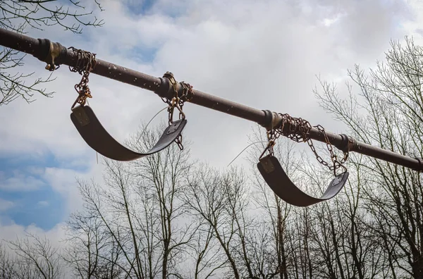 Pair Out Reach Swing Seats Chains Sky — Stock Photo, Image