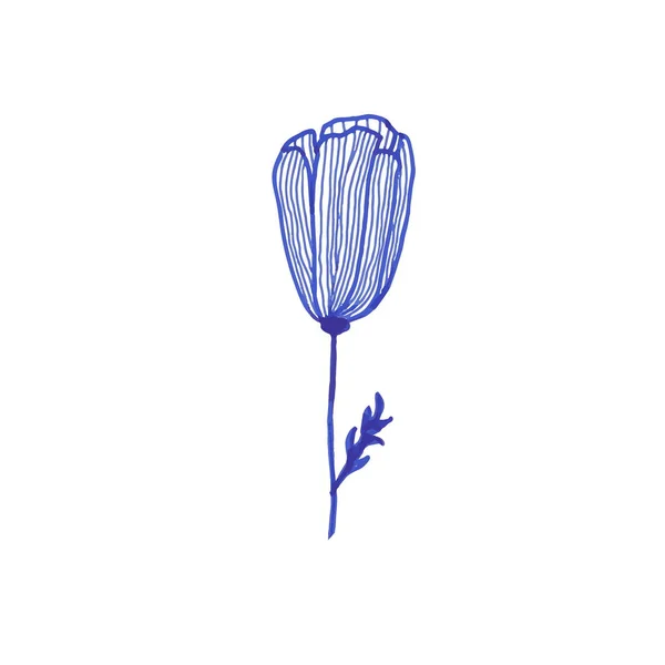 Klassische blaue Tulpe Cliparts Tusche von Hand gezeichnet — Stockvektor