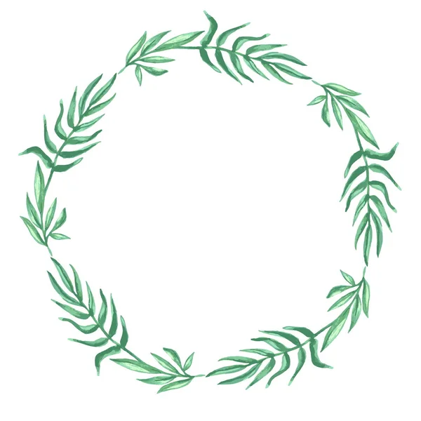 Green watercolor leaves wreath — Stock Vector