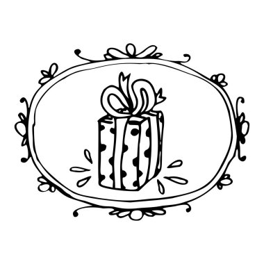 Çerçeve karalamalı elde sevimli bir hediye. Siyah mürekkep cilalamaları çizilmiş.