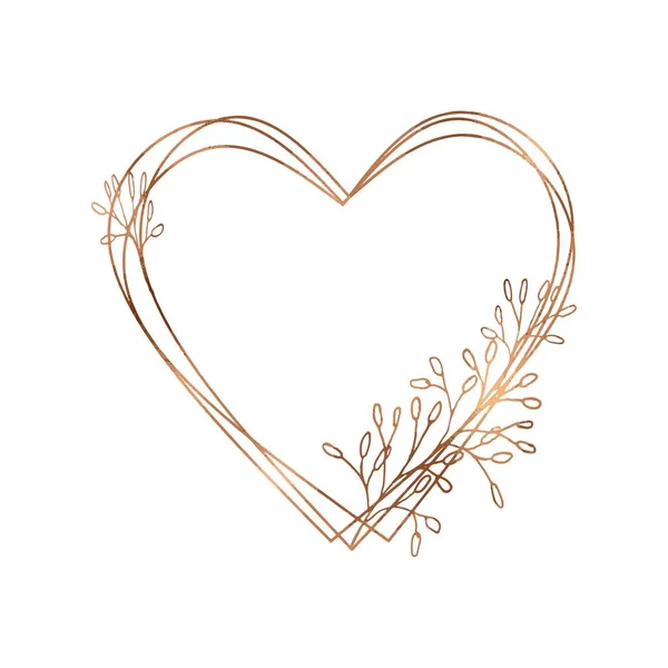 Золотые Сердца Цветочные Рамки Свадебных Приглашений Валентинки День — стоковый вектор