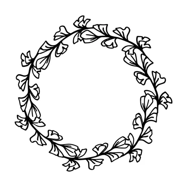 Corona dibujada a mano marco floral — Vector de stock