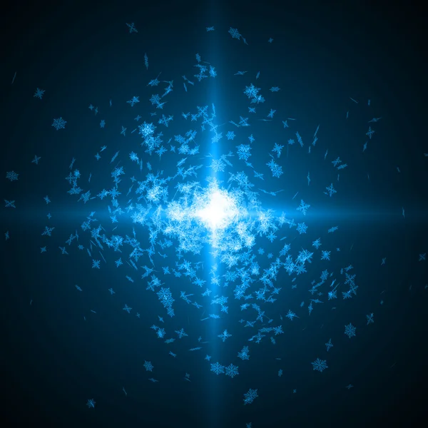 Вибух Сніжинок Світлим Променем Синя Версія — стоковий вектор